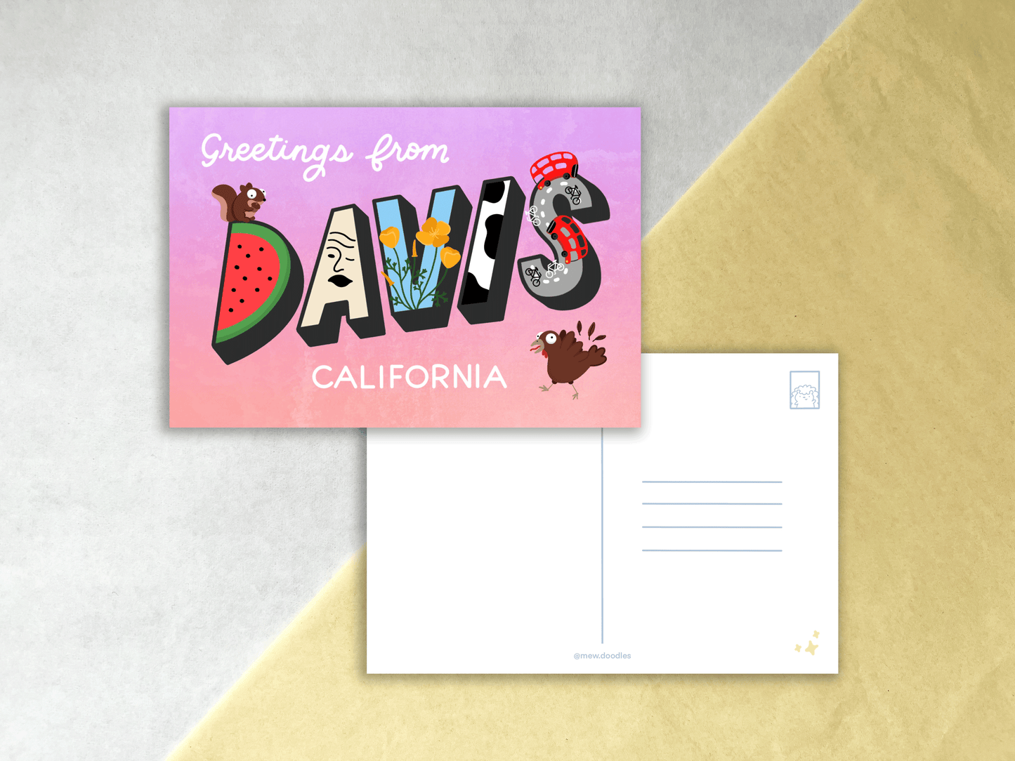Greetings from Davis California Mini Print Postcard