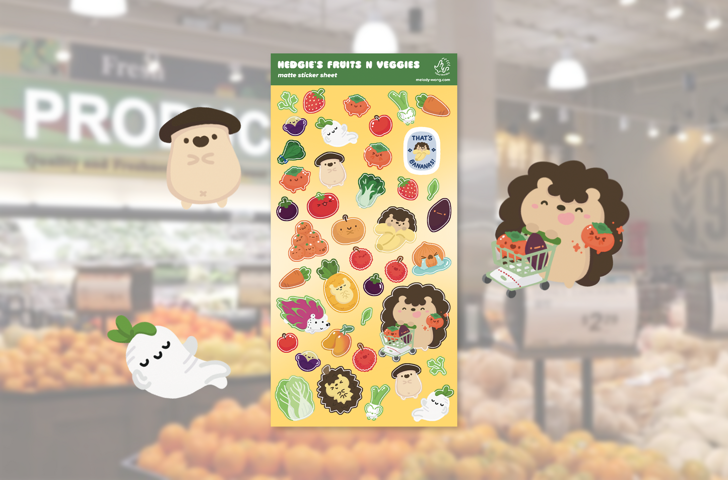 Hedgie's Fruits n' Veggies Matte Sticker Sheet