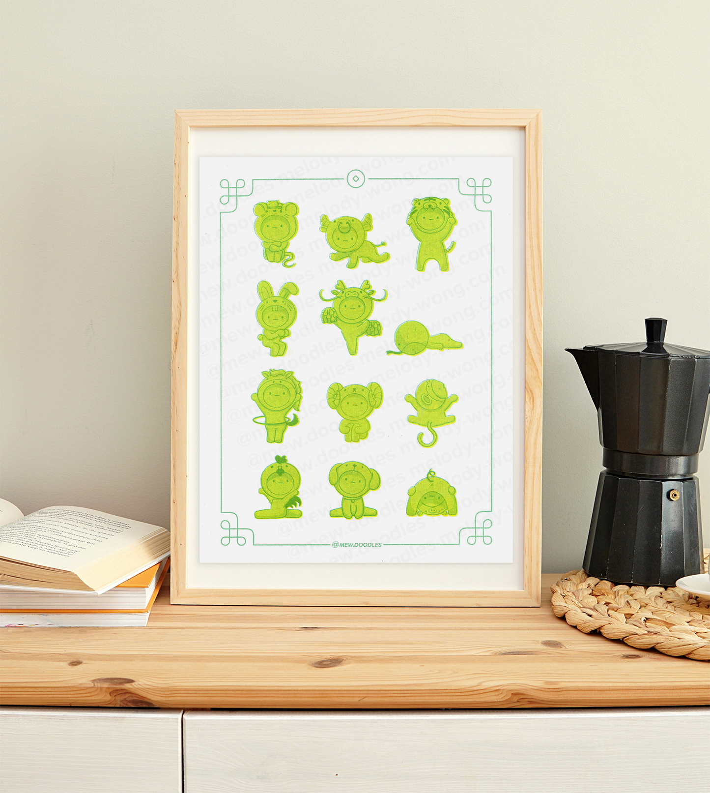 Chinese Zodiac Smiski 8.5"x11" Riso Print